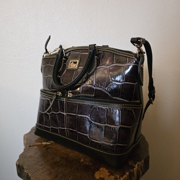 Dooney & Bourke Dillen Croco Embossed Double Pocket Satchel Brown Leather Bag - Picture 11 of 16